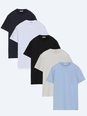 Kip Çok Renkli 5li Düz %100 Pamuk T-Shirt