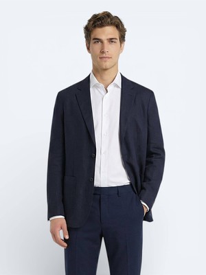 Kip Renkli Mikro Modern Fit %100 Keten Ceket