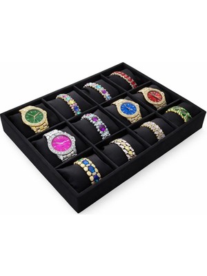 Chavin Siyah 12 Li Süet Kadın Erkek Bileklik ve Saat Takı Standı ST1-72SY