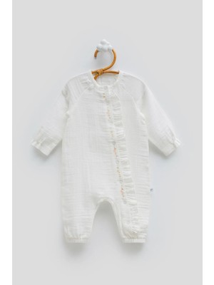 Caramell Only Flowers Fırfır Detaylı Müslin Tulum - Ekru - 68-74 cm Ekru