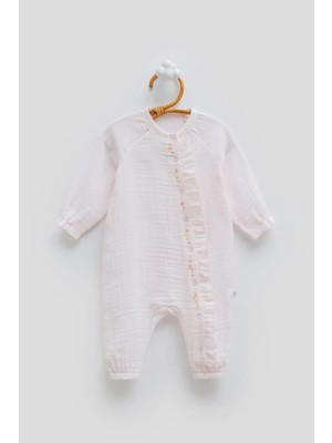 Caramell Only Flowers Fırfır Detaylı Müslin Tulum - Pembe - 68-74 cm Pembe