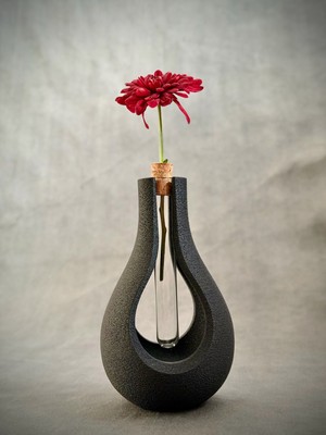 3D Snaxx Şık Tasarımlı Cam Tüplü Dekoratif Vazo – Minimal Siyah Masa Üstü Çiçeklik – 9X9X16 cm