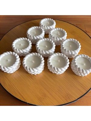 Atölye Sonart El Yapımı Örgü / Hasır Model Taş Tozu Mumluk – 10 Adet Hediyelik (Nişan, Kına, Düğün, Sünnet)