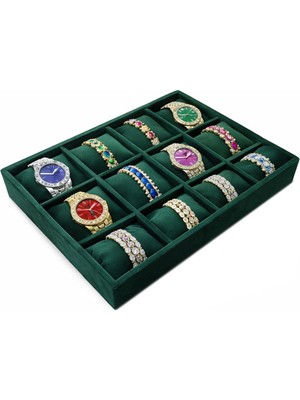 Chavin Zümrüt Yeşil 12 Li Süet Kadın Erkek Bileklik ve Saat Takı Standı ST1-72YS
