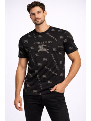 Aura Boutique Moda Erkek  Desenli Basic Tişört Bisiklet Yaka Kısa Kollu Pamuklu Slim Fit T-Shirt