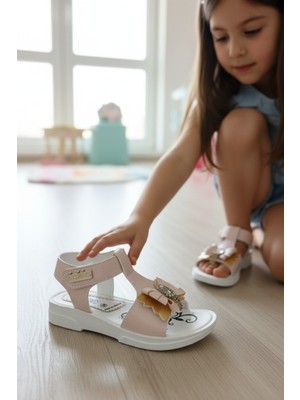 Enoch Katlı Fiyonk ve Kristal Taş Detaylı Zarif Kız Çocuk Sandalet