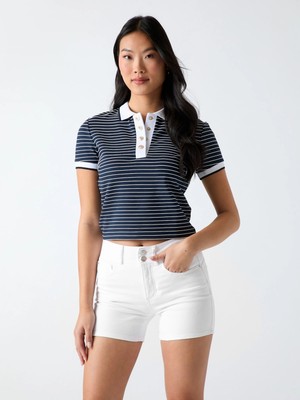 Guess Kısa Kollu Polo Yakalı Alphonsine Çizgili Kadın Çok Renkli Polo T-Shirt W6GP17K2946-SB09