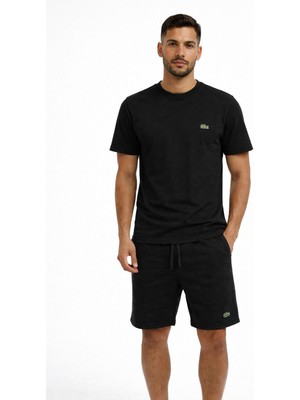 Aura Boutique Moda Erkek  Basic Tişört Şort Takım Bisiklet Yaka Kısa Kollu Logo Detaylı Günlük Spor Takım