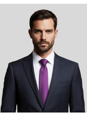 1001 Kravat Mor Renkli 7,5 cm Genişliğinde Ipek Kravat