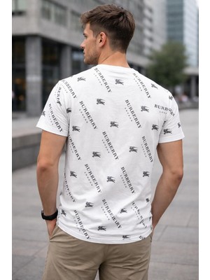 Aura Boutique Moda Erkek  Desenli Basic Tişört Bisiklet Yaka Kısa Kollu Pamuklu Slim Fit T-Shirt