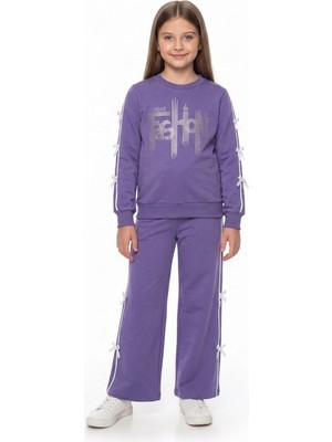 Stilera Kız Çocuk Taşlı Fashion Yazılı Kurdele Fiyonk Detaylı Alt Üst Takım