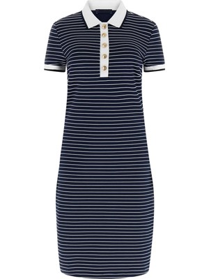 Guess Kısa Kollu Polo Yakalı Alphonsine Çizgili Kadın Çok Renkli Elbise W6GK14K2948-SB09