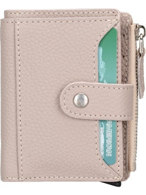 Bouletta Deri Cüzdan ve Kartlık, Mekanizmalı, 10 Adet Kart Bölmeli, Bej