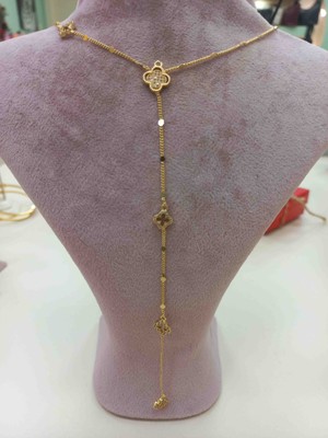 Zirkon Taşlı Gold Gonca Model Zincir Kolye