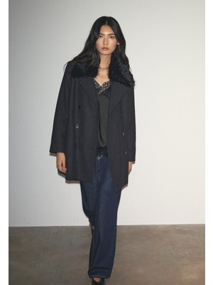 Allbucks Stradıvarıous, Yünlü Suni Kürk Yakalı Kaban ABPNB3776