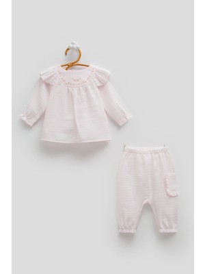 Caramell Only Flowers Omuz Fırfırlı Müslin Takım - Pembe - 68-74 cm Pembe
