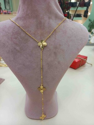 Gold 3lü Gonca Yaprak Zincir Kolye