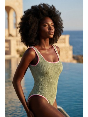 Katia & Bony Kadın Sea La Vie Yeşil Dokulu Pembe Kontrast Biyeli Mayo
