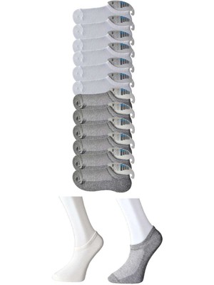 Çerçici Gri ve Beyaz Erkek Görünmez Çorap 12 Çift