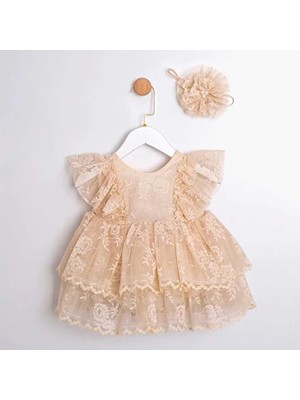 ministok Pita Saç Aksesuarlı Sırt Detaylı Dantelli Kız Bebek Romper