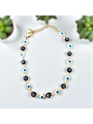 ALS Tasarım Dünyası Kadın Çelik Gold Renk Nazar Boncuklu Bileklik