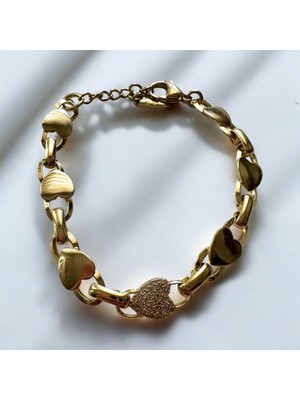 ALS Tasarım Dünyası Gold Renk Çelik Kalp Iç Içe Geçirilmiş Bileklik