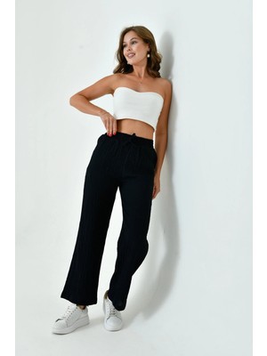 Saint Majesta Kadın Yazlık Müslin Pantolon %100 Pamuk Bol Paça Cepli Rahat