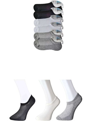 Çerçici Siyah Gri ve Beyaz Erkek Görünmez Çorap 6 Çift