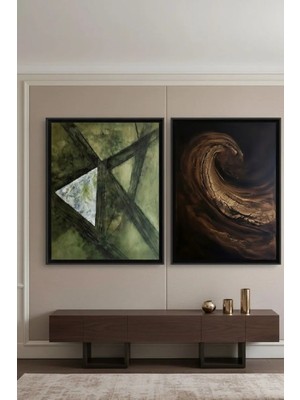 Safir Design Lüks Soyut Dalga ve Geometrik Formlu 2'li Çerçeveli Tablo Seti