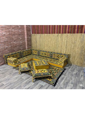 Coton Şark Köşesi Minder Takımı Konsept Sarı 13 Parça