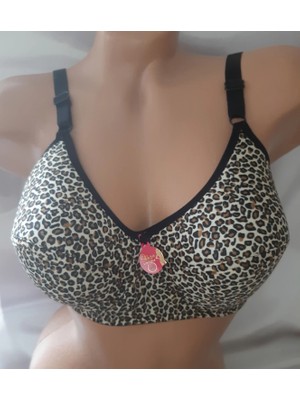 Shine Elagance Leopar Desenli Balensiz Desteksiz Süngerli Içi %70 Cotton %30 Polyester Büyük Beden Kadın Sütyen 90 D