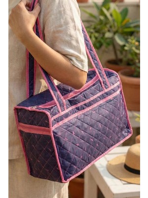 Ser&Yat Çiçek Desenli Plaj Çantası - Büyük Boy Fermuarlı Tatil ve Havuz Çantası