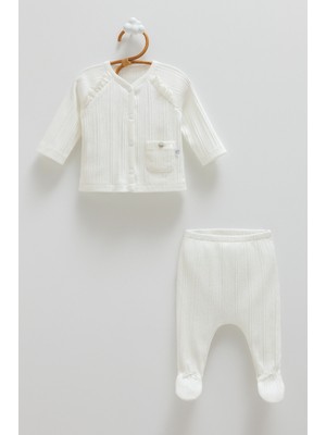 Caramell Beauty Gırl Cep Detaylı Çıtçıtlı Alt Üst Takım - Ekru - 68-74 cm Ekru