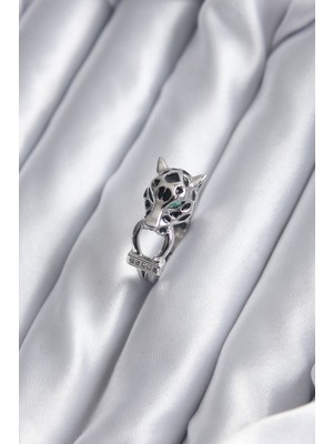 Hopinip Gümüş Renk Kaplan Model Zirkon Taş Detay Vip Kadın Yüzük - Lisinya