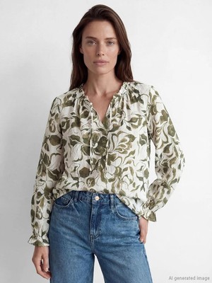 LC Waikiki Bağlamalı Yaka Çiçekli Bluz  (S6)