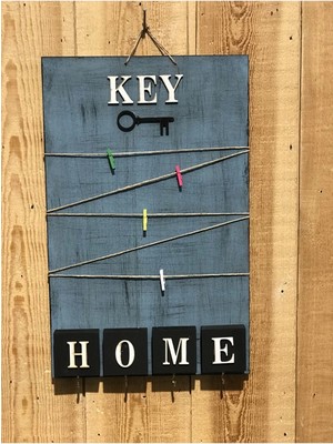 Hopinip Dekoratif Home Keys Ahşap Resimlik ve Notluk (Saks Mavisi) ( Lisinya )