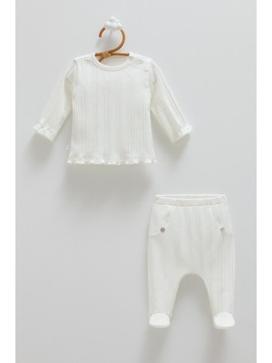 Caramell Beauty Gırl Omuzdan Çıtçıtlı Alt Üst Takım - Ekru - 68-74 cm Ekru