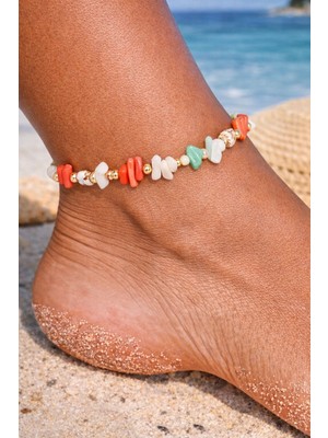 By Song Jewelry Deniz Kabuklu ve Doğal Mercan Taşlı Halhal