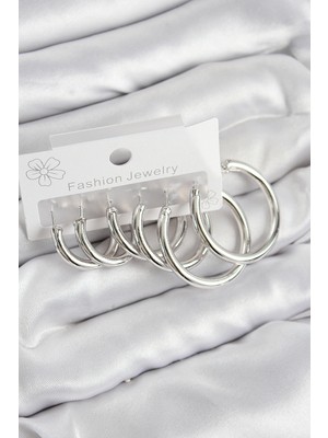 Hopinip Pirinç Halka Model Gümüş Renk Kadın Set Küpe - Lisinya