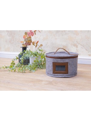 Hopinip Deri Şeritli Pencereli Yuvarlak Çok Amaçlı Düzenleyici Organizer Kutu Keçe Çanta (Mini) ( Lisinya )