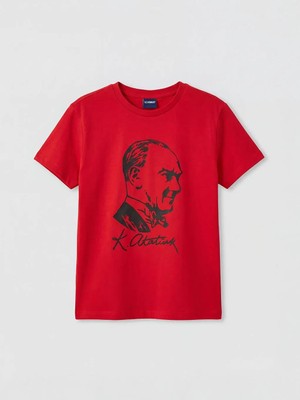 LC Waikiki Bisiklet Yaka Atatürk Baskılı Kız Çocuk Tişört  (S6)