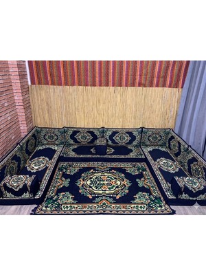Coton Şark Köşesi Minder, Kilim Takımı Konsept Lacivert 15 Parça
