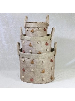 Hopinip Katlanabilir Çok Amaçlı Ponponlu Yuvarlak Düzenleyici Saklama Kutusu Organizer Keçe Set ( Lisinya )