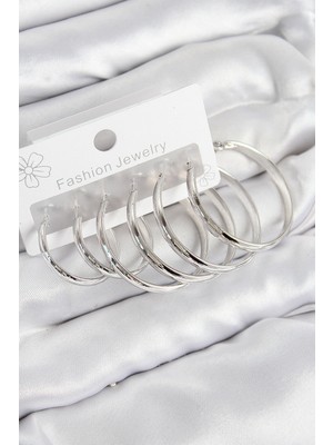 Hopinip Pirinç Halka Model Gümüş Renk Kadın Set Küpe - Lisinya