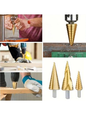 Hopinip 3 Parça Kademeli Matkap Ucu Paslanmaz Uç Alüminyum Sac Demir Delme Seti ( Lisinya )