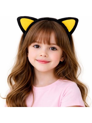 Hopinip Peluş Kedi Kulak Taç Sarı Siyah – Çocuk Parti  Kostüm Tacı - Lisinya