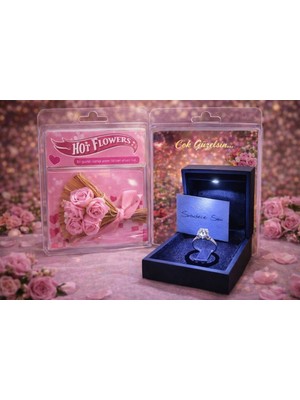 DMR Accessoire Işıklı Kutuda Kalp Yüzük ve Mini Buket Aynalı Çok Güzelsin Yazılı Hediyelik Hot Flowers