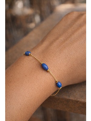By Song Aksesuar Çelik Zincirli Lapis Lazuli Doğaltaş Bileklik