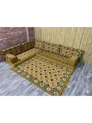 Coton Şark Köşesi Minderi 120x180cm Kilim Takımı Konsept Sarı 10 Parça