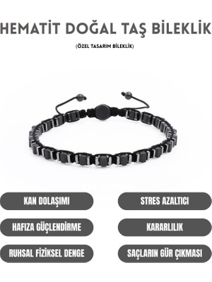 Sırlı Taş Hematit Doğal Taş Bileklik, Unisex Bileklik, Tasarım Bileklik Ipli Ayarlanabilir